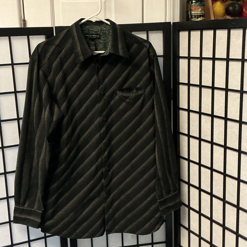 Liz Claiborne Black Dress Shirt with Diagonal Pinstripes
